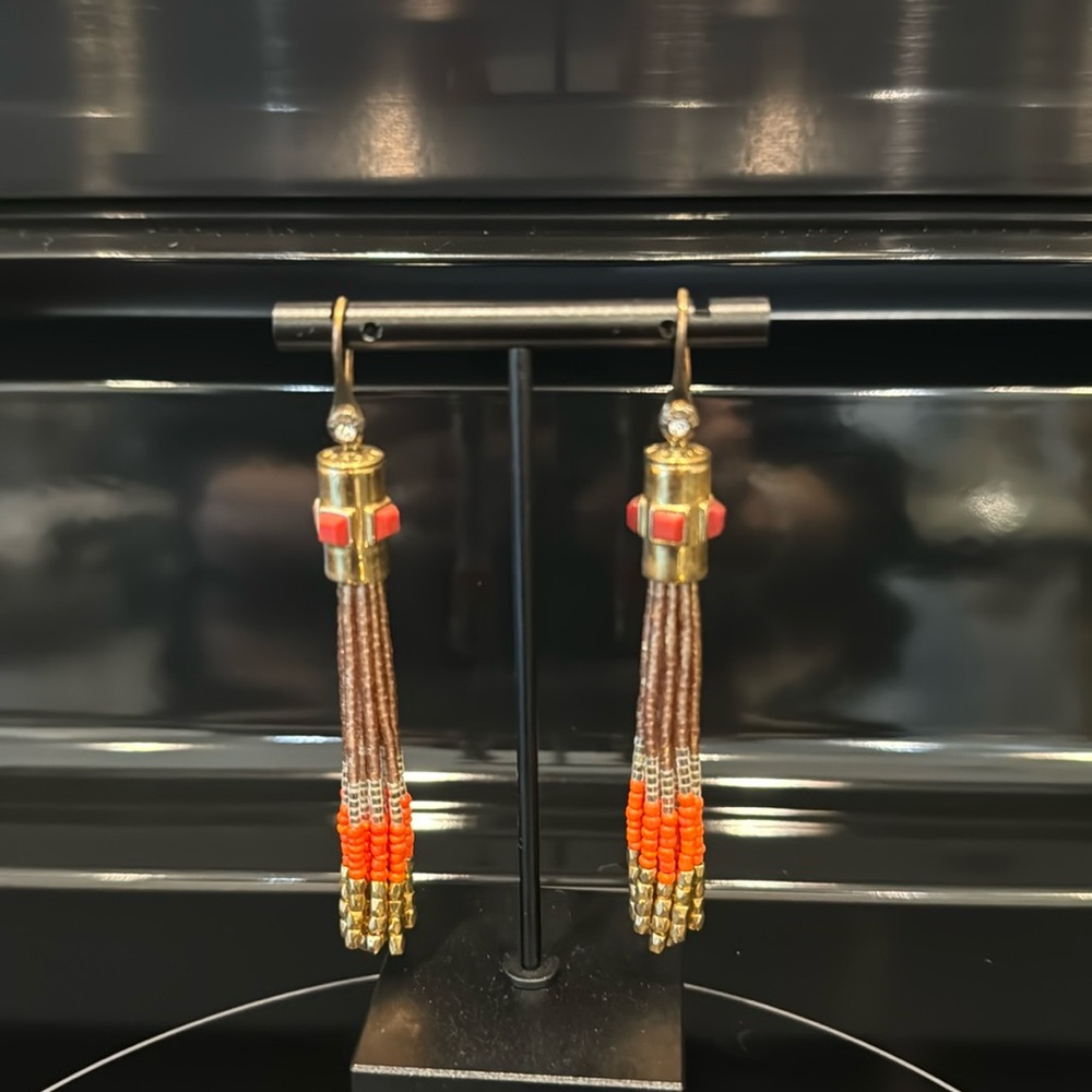 Beautiful gold and orange beaded dangle earrings